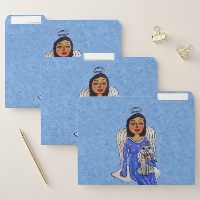 Pretty Angel Blue Eyes Dress White Angel Cat Cloud File Folder (Set)