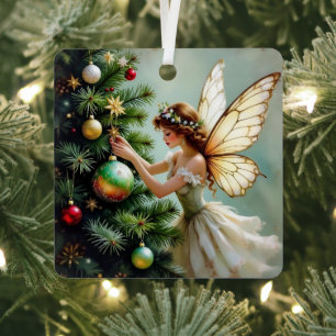 Pretty Angel Fairy Personalized Christmas Metal Ornament