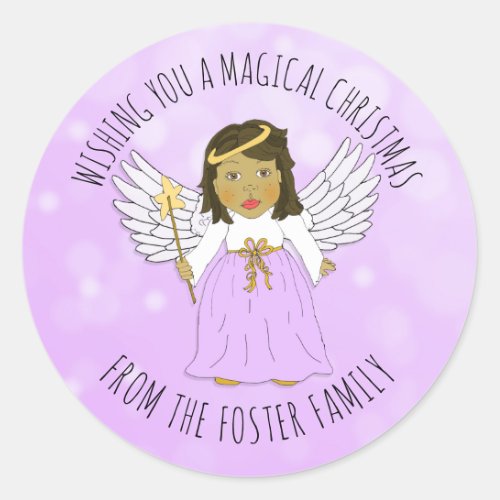 Pretty Angel Wishing you a Merry Christmas Classic Round Sticker