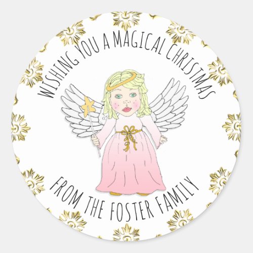 Pretty Angel Wishing you a Merry Christmas Classic Round Sticker