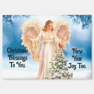 Pretty Angel With Cardinal Christmas Magnet