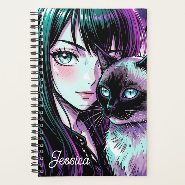 Pretty Anime Girl and Siamese Cat Planner (Front)