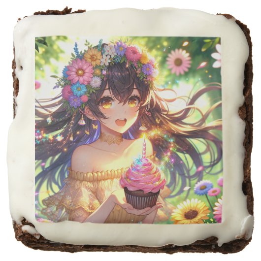Pretty Anime Girl Birthday Brownie (Front)