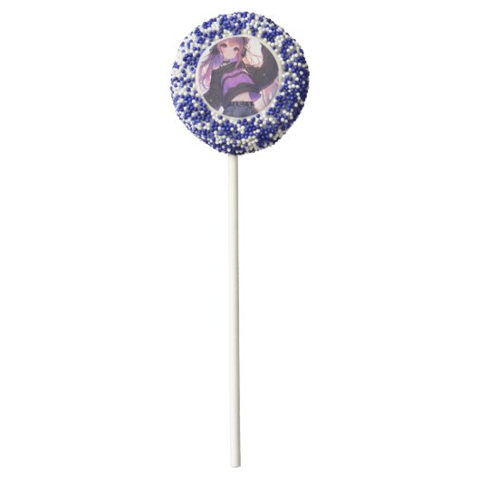 Pretty Anime Girl Birthday Chocolate Covered Oreo Pop (Front)