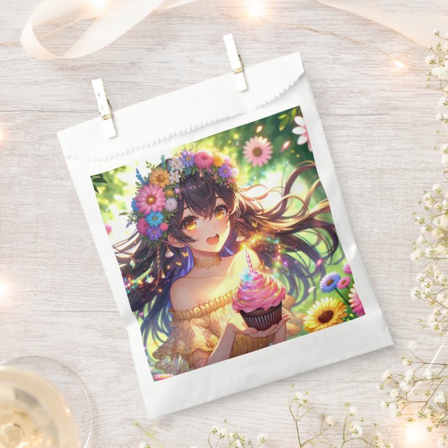 Pretty Anime Girl Birthday  Favor Bag (Clipped)