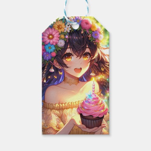 Pretty Anime Girl Birthday  Gift Tags