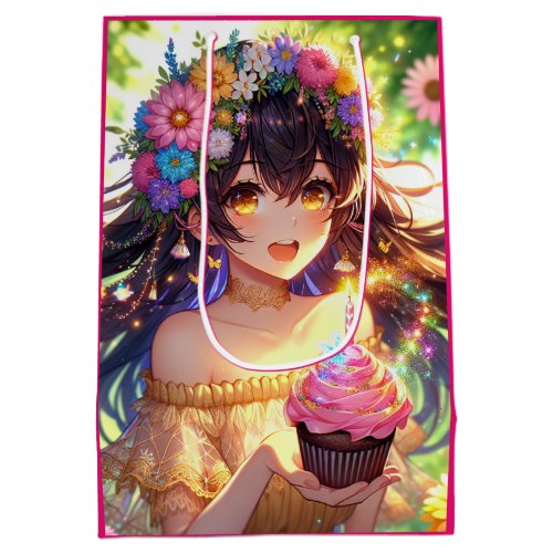 Pretty Anime Girl Birthday  Medium Gift Bag