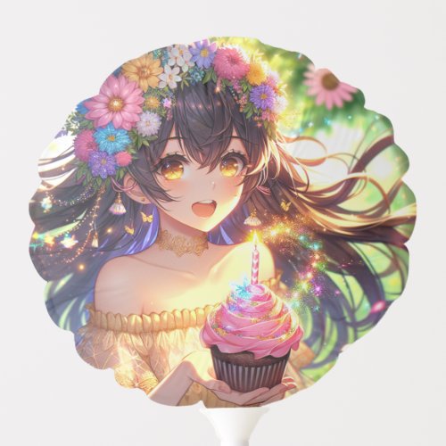 Pretty Anime Girl Birthday Personalized Photo Balloon