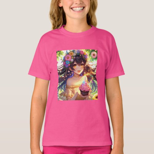 Pretty Anime Girl Birthday   T_Shirt