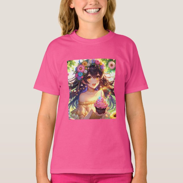 Pretty Anime Girl Birthday   T-Shirt (Front)