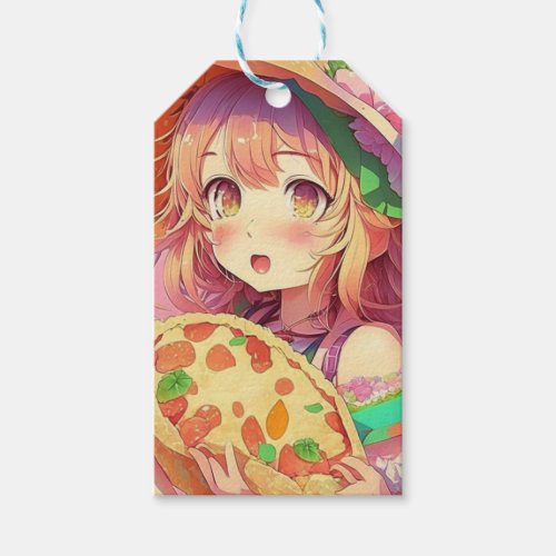 Pretty Anime Girl Holding a Pizza Gift Tags