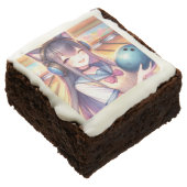 Pretty Anime Girl in Bowling Birthday Party Brownie (Angled)