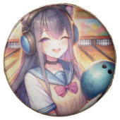 Pretty Anime Girl in Bowling Birthday Party Chocolate Covered Oreo (Front)
