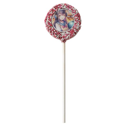 Pretty Anime Girl in Bowling Birthday Party Chocolate Covered Oreo Pop (Front)