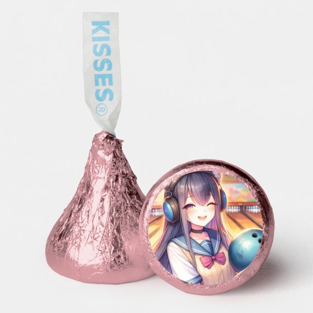 Pretty Anime Girl in Bowling Birthday Party Hershey®'s Kisses® (Front)