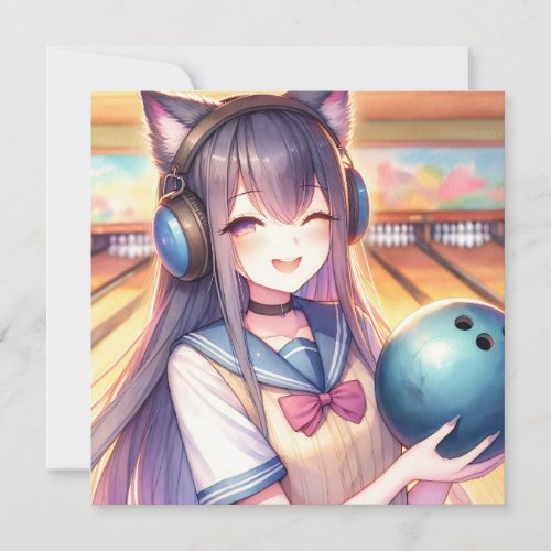 Pretty Anime Girl in Bowling Birthday Party