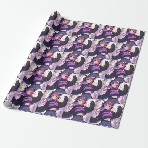 Pretty Anime Girl in Headphones Birthday Wrapping Paper