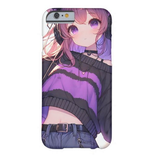 Pretty Anime Girl in Headphones with Cat Ears Barely There iPhone 6 Case