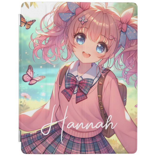 Pretty Anime Girl in Pink Pigtails iPad Air Cover (Front)