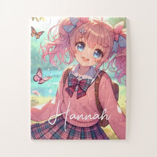 Pretty Anime Girl in Pink Pigtails Jigsaw Puzzle
