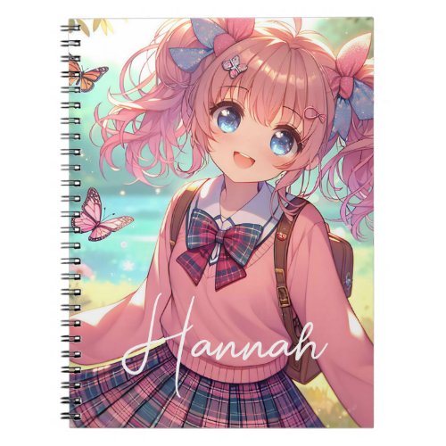 Pretty Anime Girl in Pink Pigtails Notebook