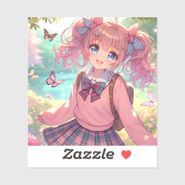 Pretty Anime Girl in Pink Pigtails Sticker (Sheet)