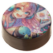 Pretty Anime Girl in Roller skates Birthday Party Chocolate Covered Oreo (Angled)