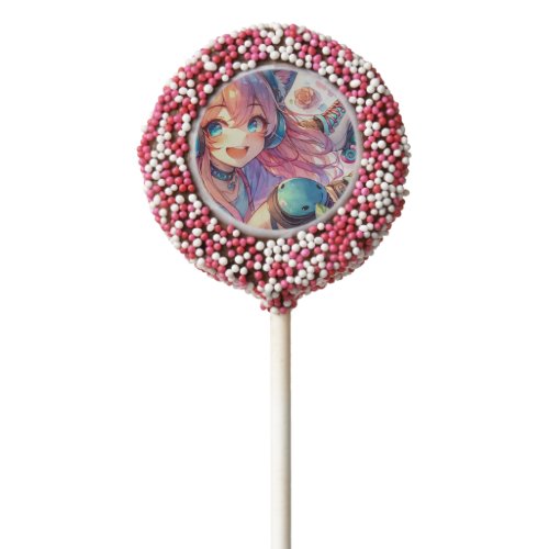 Pretty Anime Girl in Roller skates Birthday Party Chocolate Covered Oreo Pop