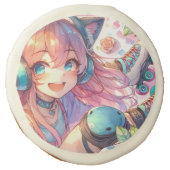 Pretty Anime Girl in Roller skates Birthday Party Sugar Cookie (Front)