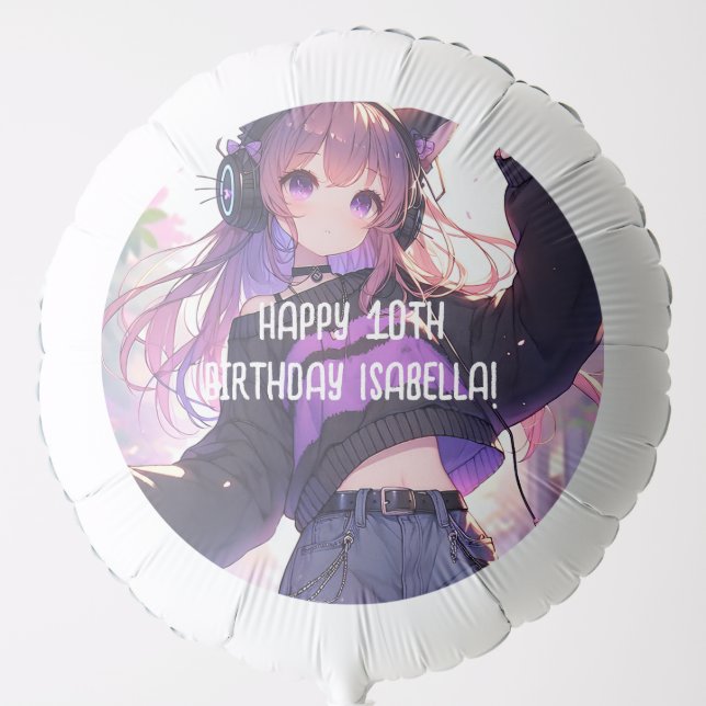 Pretty Anime Girl Personalized Birthday Balloon (Front)