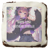 Pretty Anime Girl Personalized Birthday Brownie (Front)