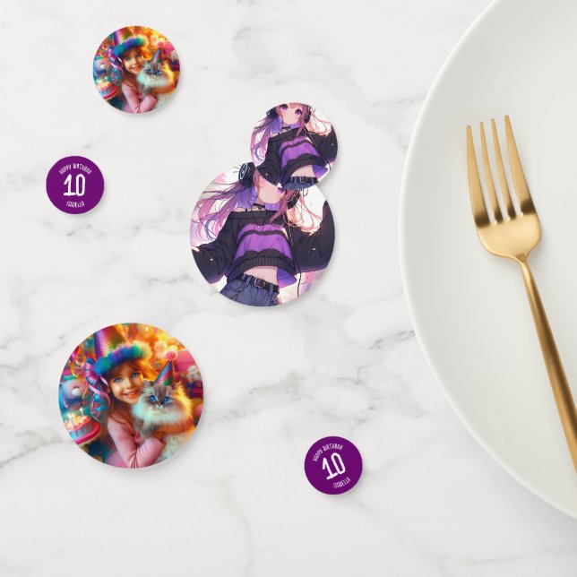 Pretty Anime Girl Personalized Birthday Confetti (Group)