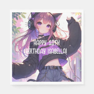 Pretty Anime Girl Personalized Birthday Napkins