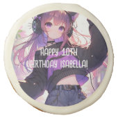 Pretty Anime Girl Personalized Birthday Sugar Cookie (Front)