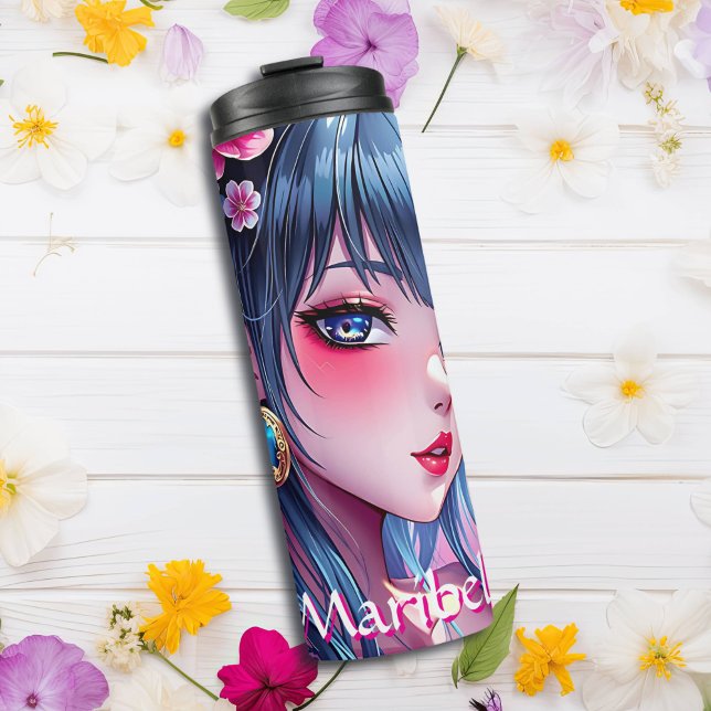 Pretty Anime Girl with Blue Eyes Personalized Thermal Tumbler (Creator Uploaded)