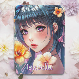 Pretty Anime Girl with Daffodils Personalized iPad Air Cover