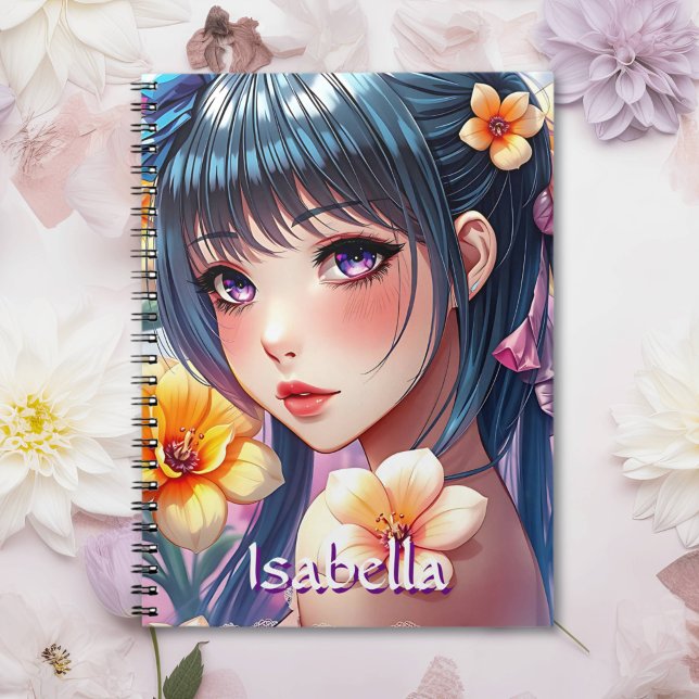 Pretty Anime Girl with Daffodils Personalized Notebook (Creator Uploaded)