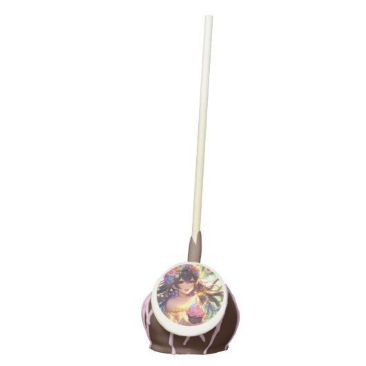 Pretty Anime Girl's Birthday Cupcake Cake Pops (Front)