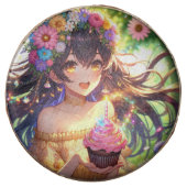 Pretty Anime Girl's Birthday Cupcake Chocolate Covered Oreo (Front)