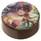 Pretty Anime Girl's Birthday Cupcake Chocolate Covered Oreo (Angled)