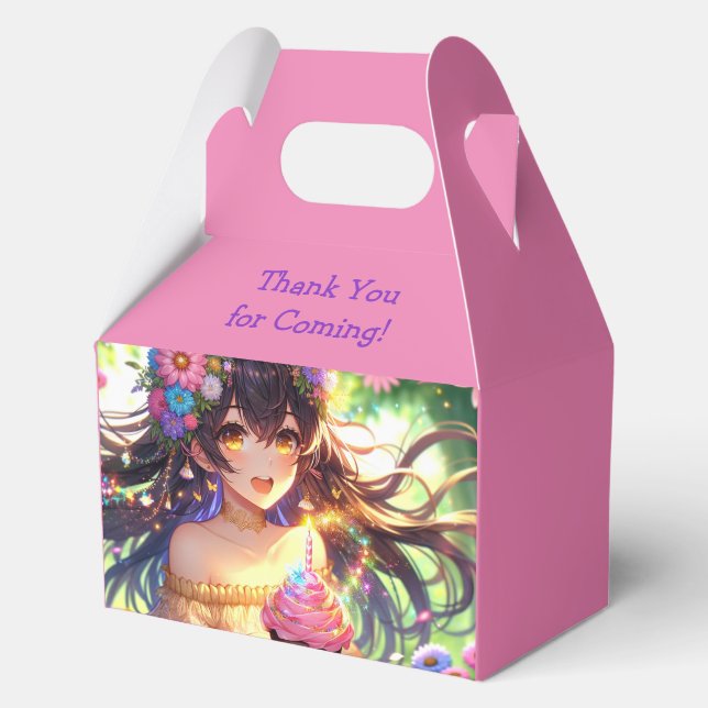 Pretty Anime Girl's Birthday Cupcake Favor Boxes (Back)