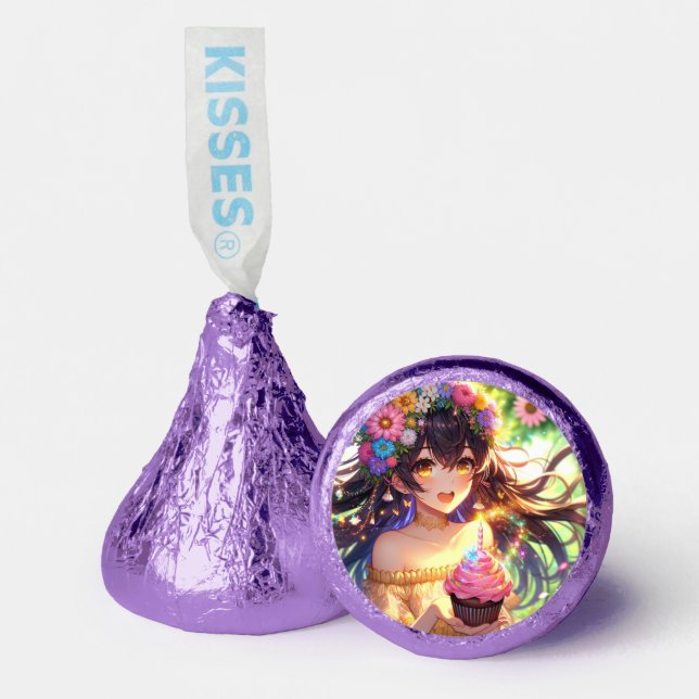 Pretty Anime Girl's Birthday Cupcake Hershey®'s Kisses® (Front)