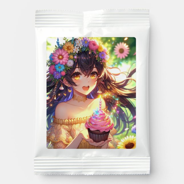 Pretty Anime Girl's Birthday Cupcake Lemonade Drink Mix (Front)