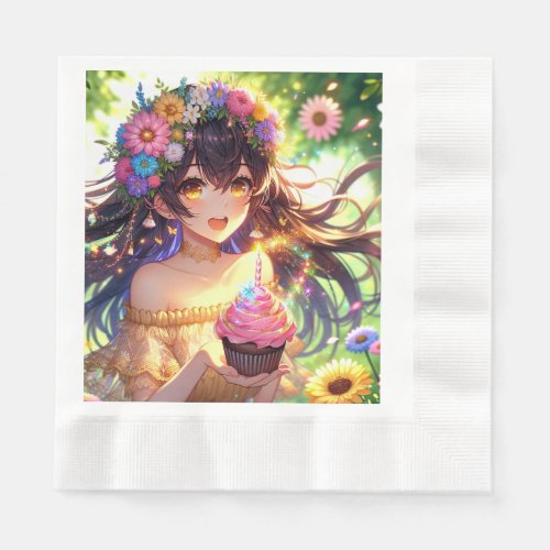 Pretty Anime Girls Birthday Cupcake Napkins