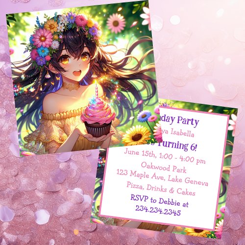 Pretty Anime Girls Birthday Invitation