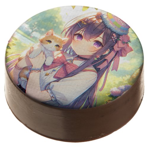 Pretty Anime Holding Kitten Girls Birthday Chocolate Covered Oreo