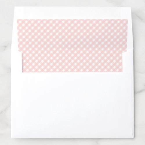 Pretty antique pink white gingham check invitation envelope liner