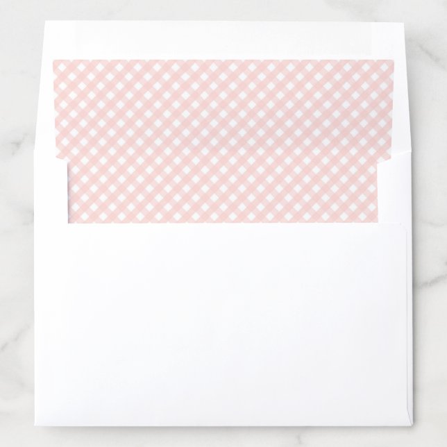 Pretty antique pink white gingham check invitation envelope liner (In Envelope)