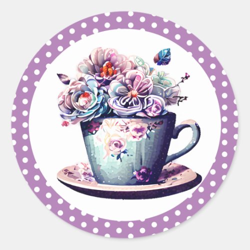 Pretty Antique Teacup with Vintage Flowers  Classic Round Sticker