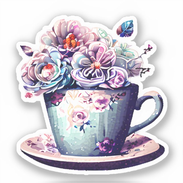 Pretty Antique Teacup with Vintage Flowers  Sticker (Front)